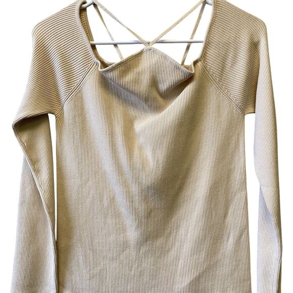 Böhme Women's XL Cream Ribbed Knit Top with Cross Straps V-Neck Blouse Cozy - Picture 1 of 11